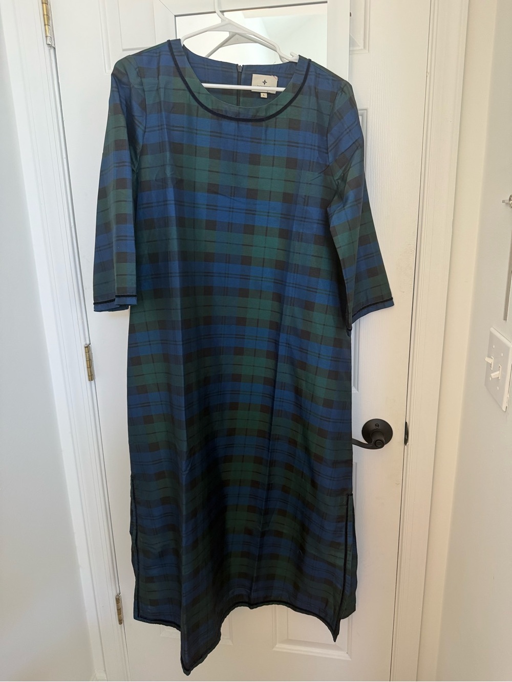 Tuckernuck Blue and Green Blackwatch Plaid Midi Shift Dress